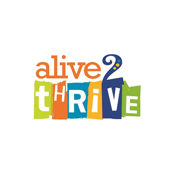 A green background with the words alive 2 thrive written in colorful letters.