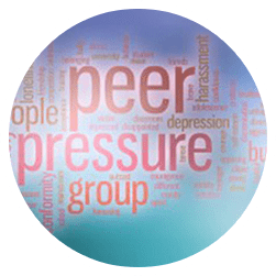 A word cloud of peer pressure is shown.