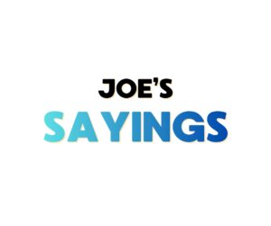 Logo with text 'Joe's Sayings' in black and blue on white background.